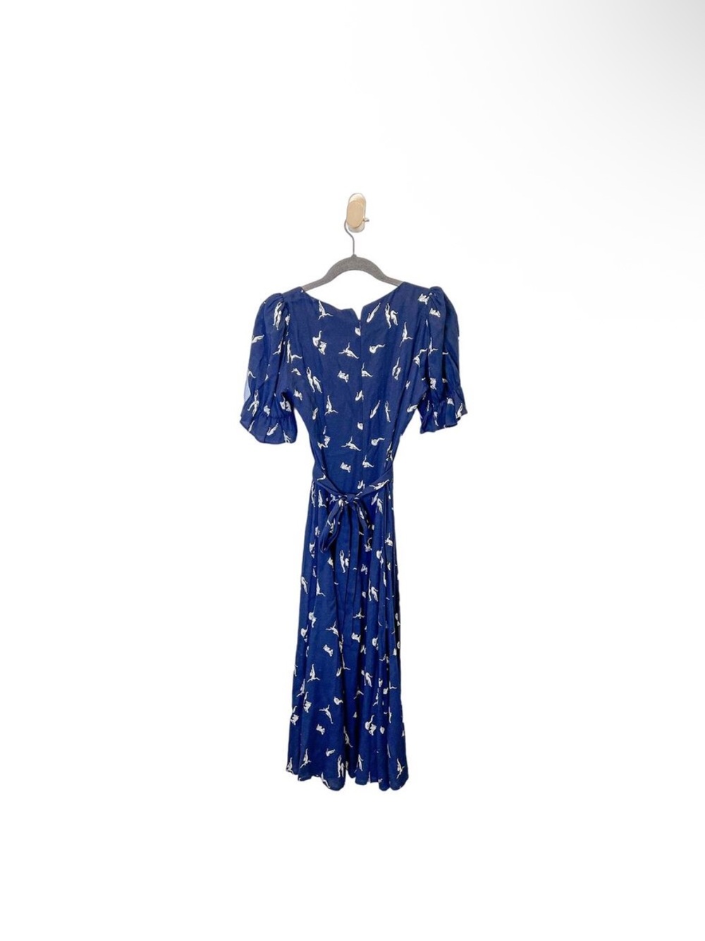 Reformation Navy Floral Puff-Sleeve Midi Dress with Side Slit - Picture 3 of 8